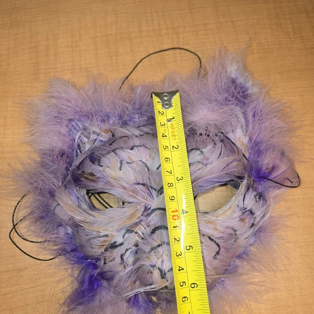 Marti‎ Gras Cat Kitten Purple Mask Vintage Handmade feathers whiskers